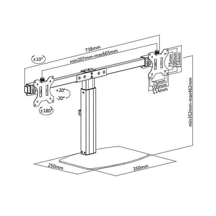 ERGOOFFICE ER-411 Suport universal pentru 2 monitoare 2 x suporturi pentru două monitoare 17" - 27'' 2 x 6kg