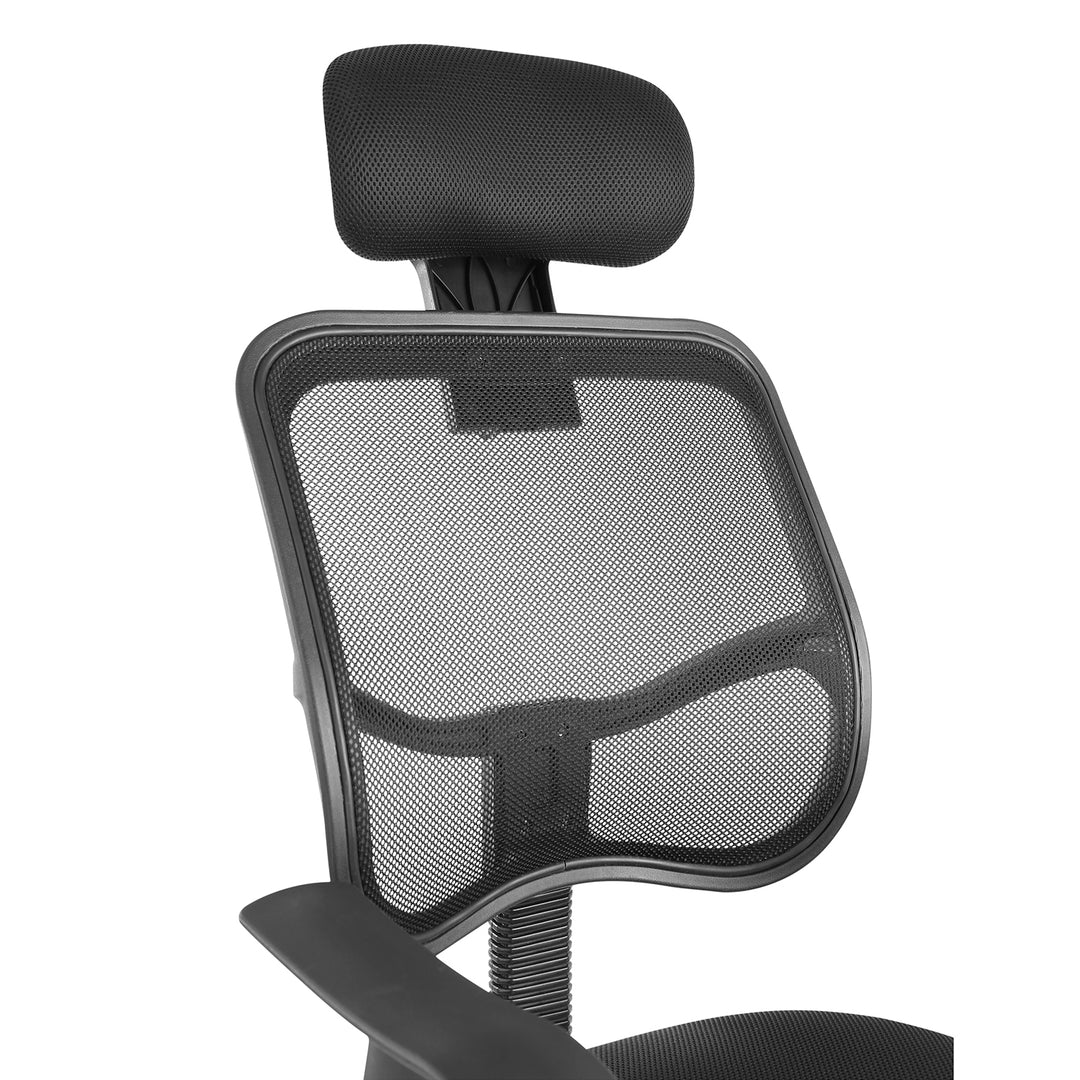 Scaun de birou ergonomic cu tetiera si suport lombar reglabil. ER-413, Negru