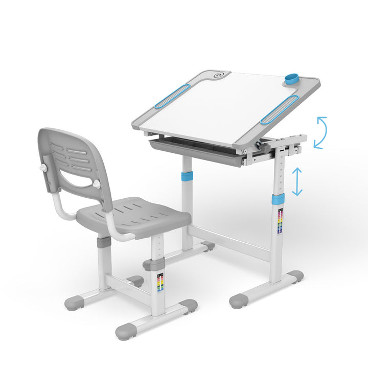 Birou ergonomic cu reglare manuală a înălțimii și scaun Ergo Office, albastru, max. 75 kg, ER-418