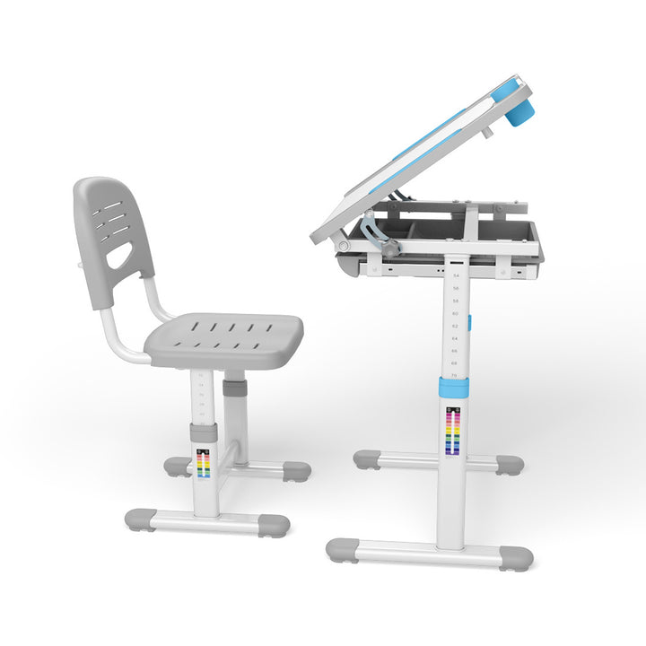 Birou ergonomic cu reglare manuală a înălțimii și scaun Ergo Office, albastru, max. 75 kg, ER-418