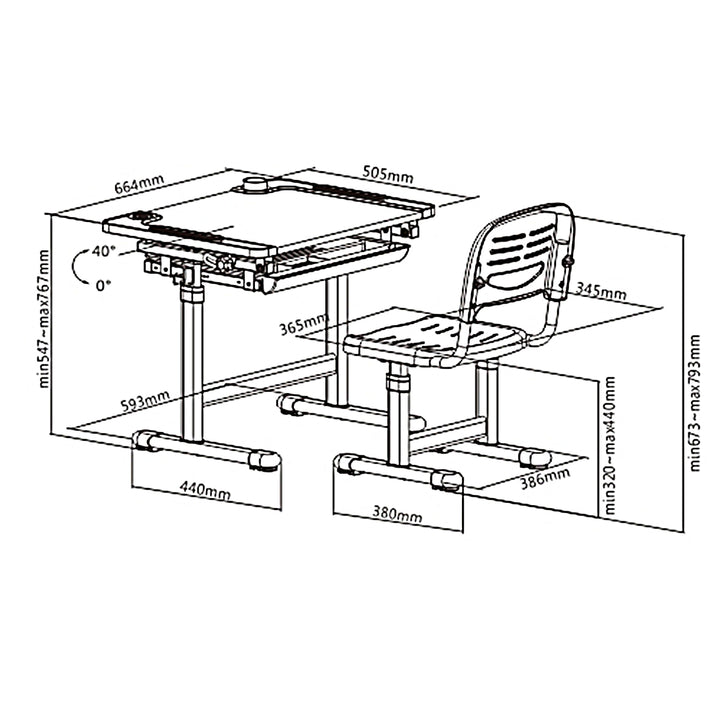 Birou ergonomic cu reglare manuală a înălțimii și scaun Ergo Office, albastru, max. 75 kg, ER-418