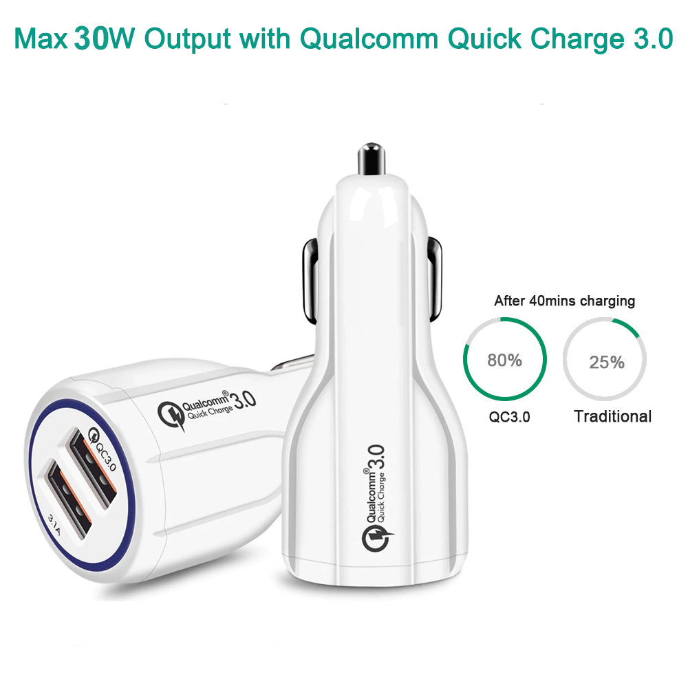 Încărcător auto QC 3.0 Maclean Energy MCE478 W - alb Qualcomm Quick Charge QC 3.0 - 5V / 3A, 9V / 1.8A, 12V / 1.6A și priză 5V / 3.1A