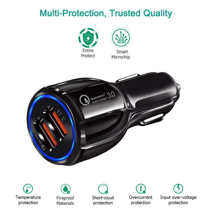 Încărcător auto QC 3.0 Maclean Energy MCE478 B - negru Qualcomm Quick Charge QC 3.0 - 5V / 3A, 9V / 1.8A, 12V / 1.6A și priză 5V / 3.1A