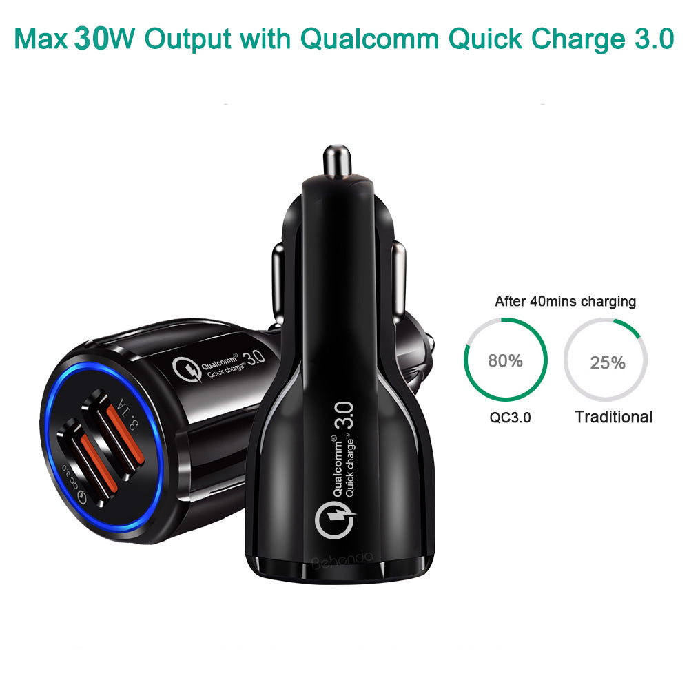 Încărcător auto QC 3.0 Maclean Energy MCE478 B - negru Qualcomm Quick Charge QC 3.0 - 5V / 3A, 9V / 1.8A, 12V / 1.6A și priză 5V / 3.1A