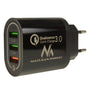 1xQC 3.0 încărcător Maclean Energy MCE479 B - negru Qualcomm Quick Charge QC 3.0 - 3.6-6VV / 3A, 6-9V / 2A, 9-12V / 1.5A și 2 prize 5V / 2.1A