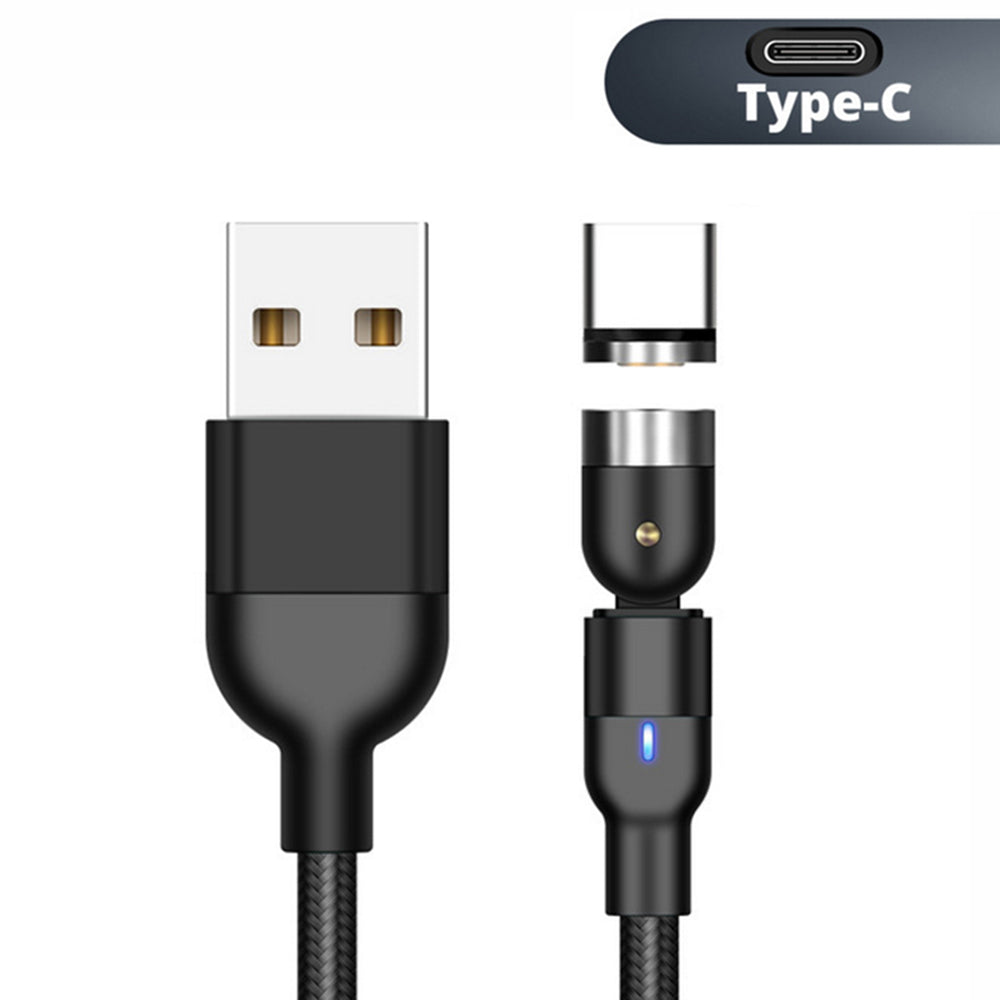 Cablu magnetic 3in1 USB C - 1m Maclean Energy MCE474 unghiular în negru, suportă încărcare rapidă 9V / 2A, 5V / 3A, împletitură din nailon,