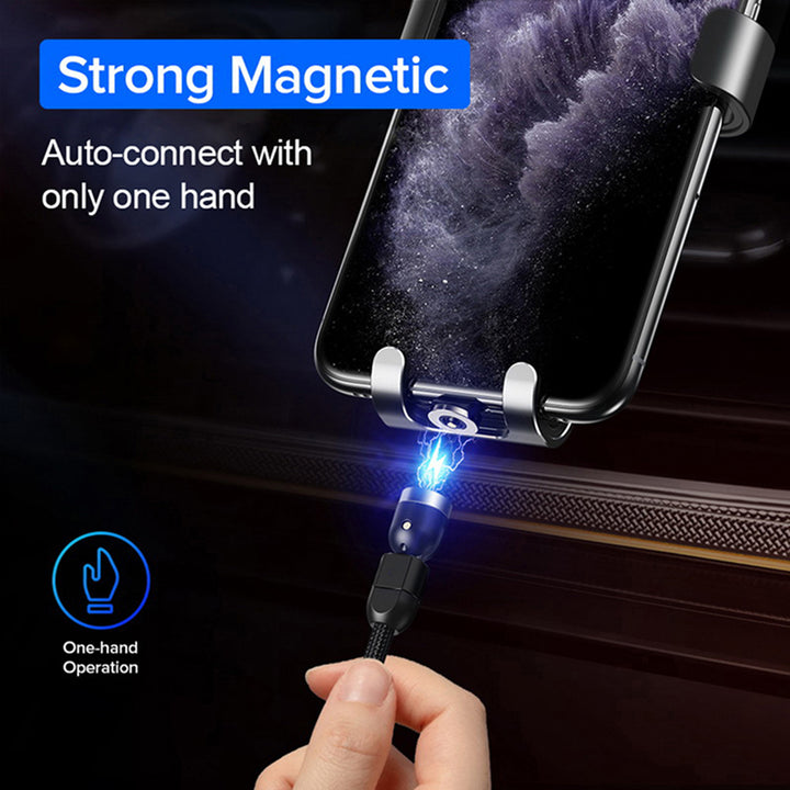 Cablu magnetic 3in1 USB C - 1m Maclean Energy MCE474 unghiular în negru, suportă încărcare rapidă 9V / 2A, 5V / 3A, împletitură din nailon,