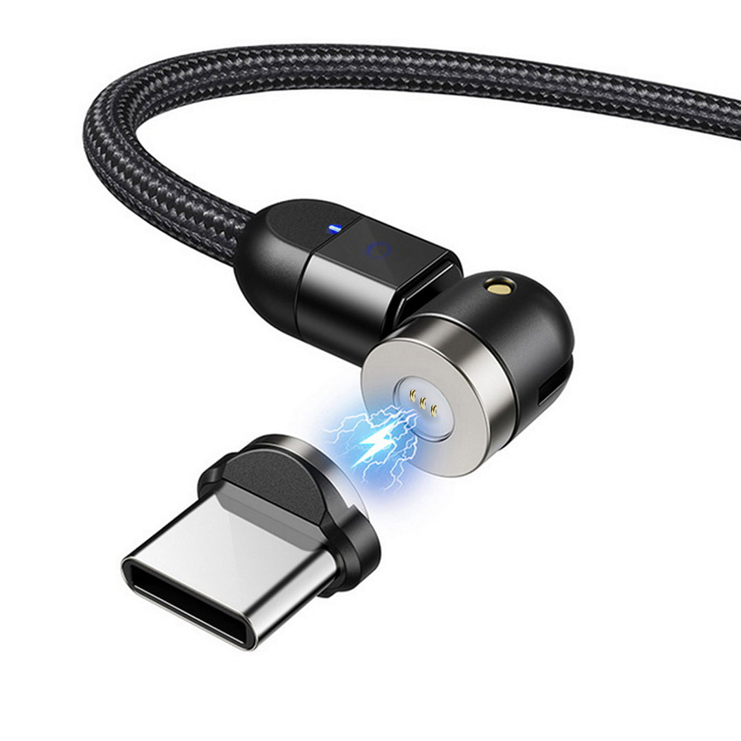 Cablu magnetic 3in1 USB C - 1m Maclean Energy MCE474 unghiular în negru, suportă încărcare rapidă 9V / 2A, 5V / 3A, împletitură din nailon,