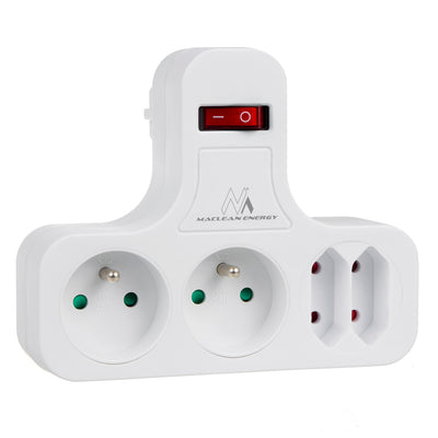 Priză de alimentare Maclean, cvadruplă cu întrerupător pornit/oprit, picior de stabilizare, tip E, 2x2.5A, 2x16A, MCE224