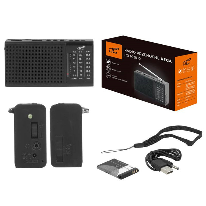 Radio portabil ltc rega cu usb, tf, aux, mini torchă led și baterie bl-5c, negru