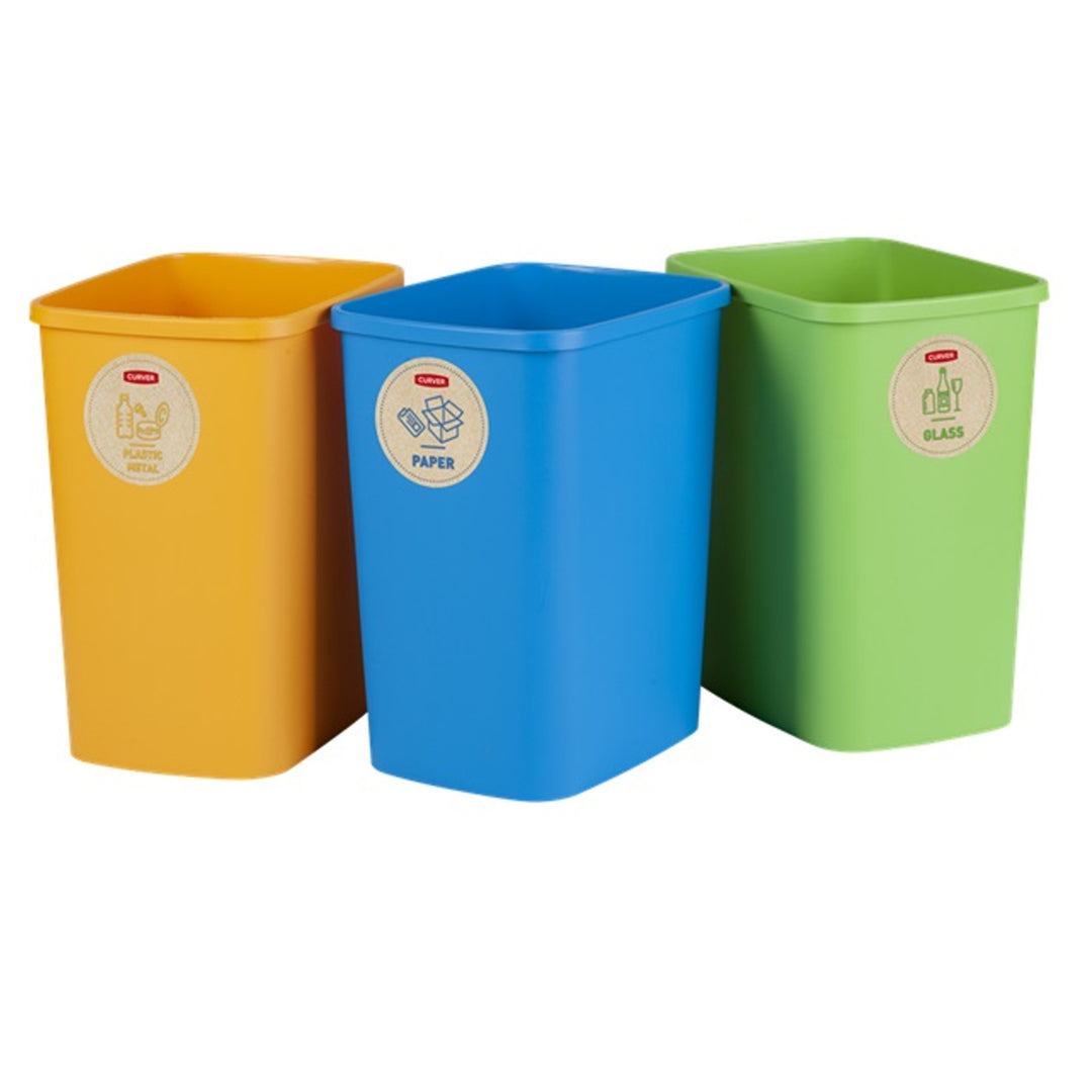 Set coșuri de sortare 3x25L Curver ECO Friendly cu etichete