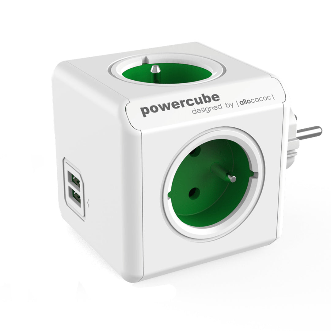 PowerCube Original splitter 4 prize + 2 porturi USB verde