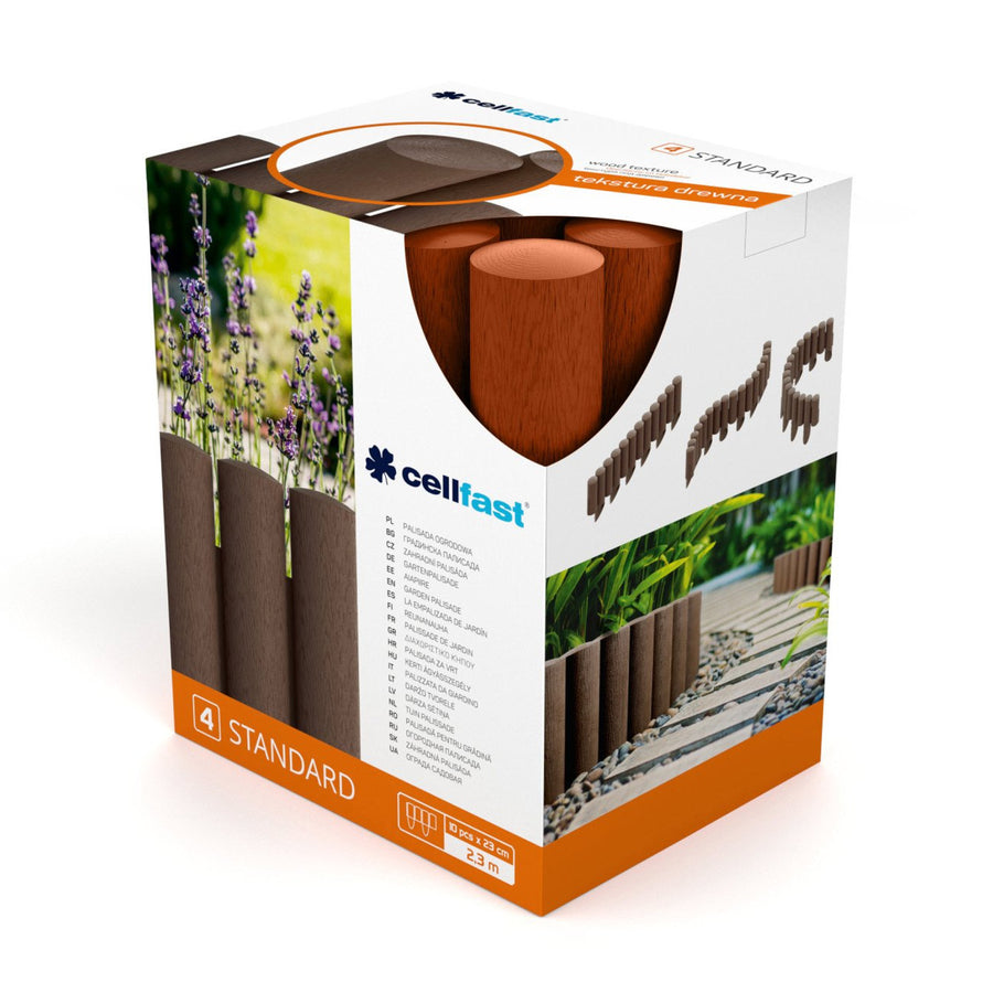 Gard de grădină Cellfast, aspect de lemn, rezistent la îngheț, lungime 2,3 m, culoare cărămiziu, 34-043