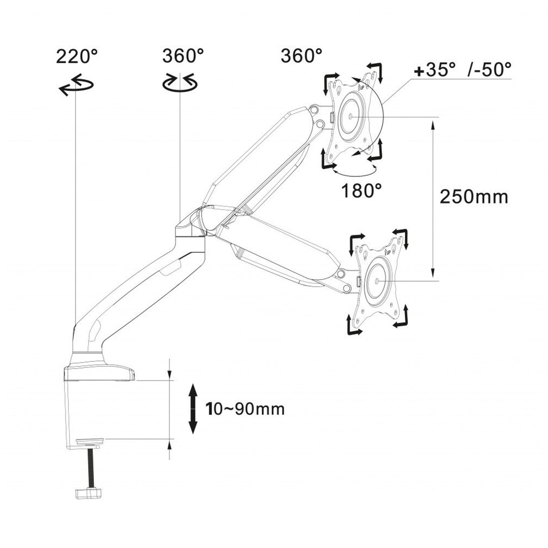 Suport de montare desk pentru monitor lcd led usb 3.0 10-32" Art L-17GD