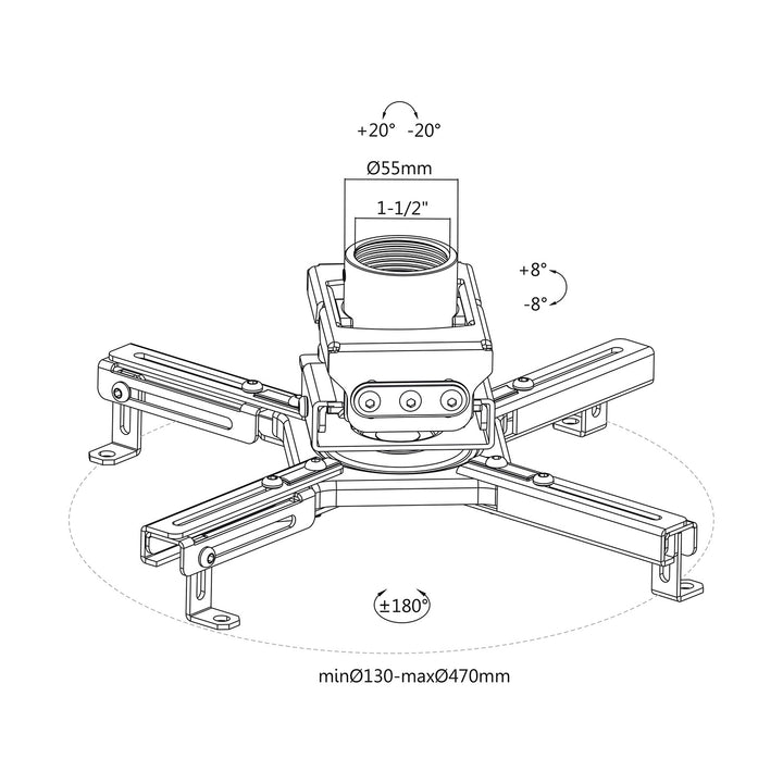 Maclean MC-913 Suport universal pentru proiector universal pentru montare pe tavan, reglabil din oțel, înclinabil și rotativ 35 kg