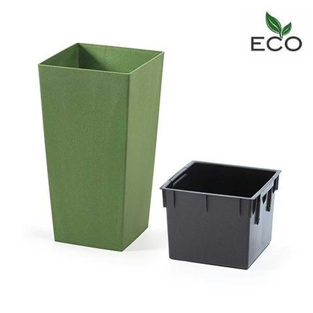 Ghiveci de plante Urbi Square ECO 2 în 1 cu insertie. Pentru uz interior si exterior, plastic, pătrat 195x195x375mm verde