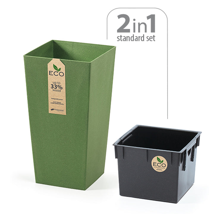 Ghiveci de plante Urbi Square ECO 2 în 1 cu insertie. Pentru uz interior si exterior, plastic, pătrat 195x195x375mm verde