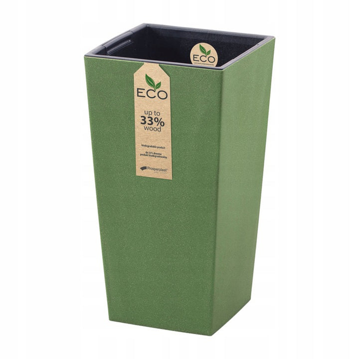 Ghiveci de plante Urbi Square ECO 2 în 1 cu insertie. Pentru uz interior si exterior, plastic, pătrat 195x195x375mm verde