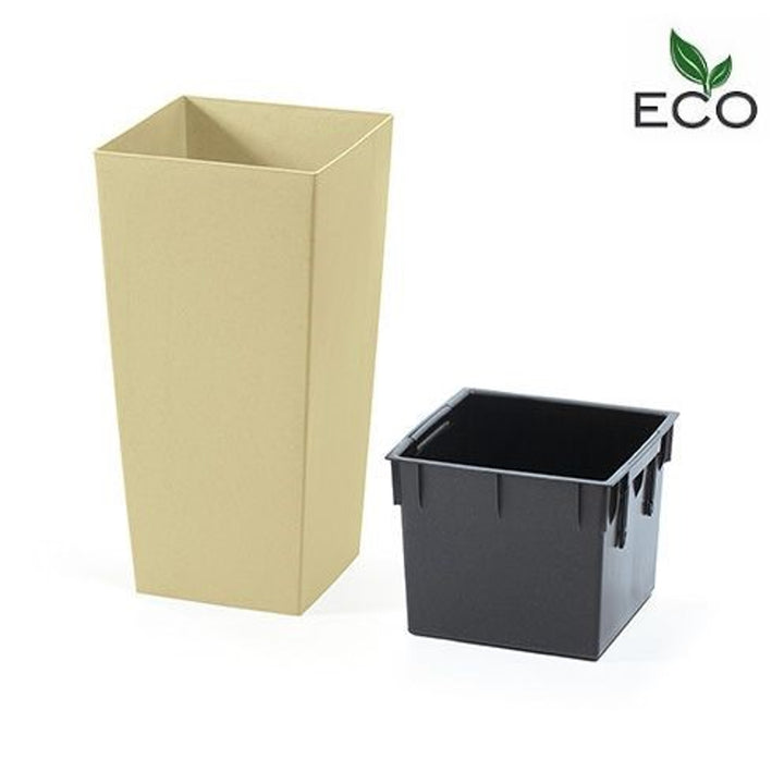 Ghiveci de plante Urbi Square ECO 2 în 1 cu insertie. Pentru uz interior si exterior, plastic, pătrat 195x195x375mm crem