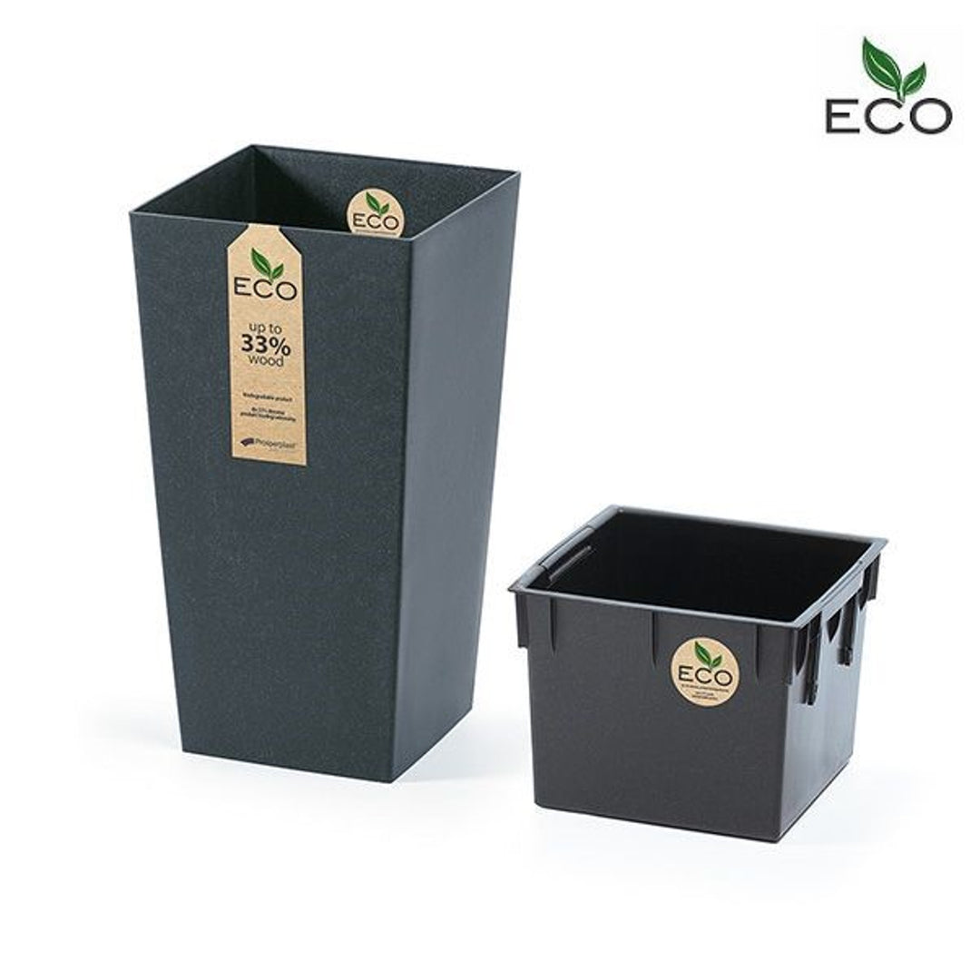 Ghiveci de plante Urbi Square ECO 2 în 1 cu inserție. Pentru uz interior și exterior, plastic, unghiular 195x195x375mm antracit