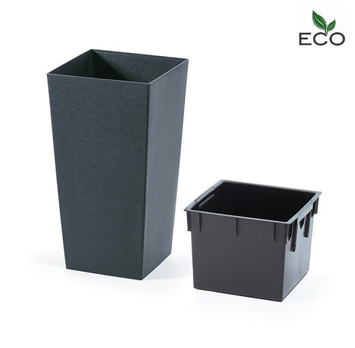 Ghiveci de plante Urbi Square ECO 2 în 1 cu inserție. Pentru uz interior și exterior, plastic, unghiular 195x195x375mm antracit