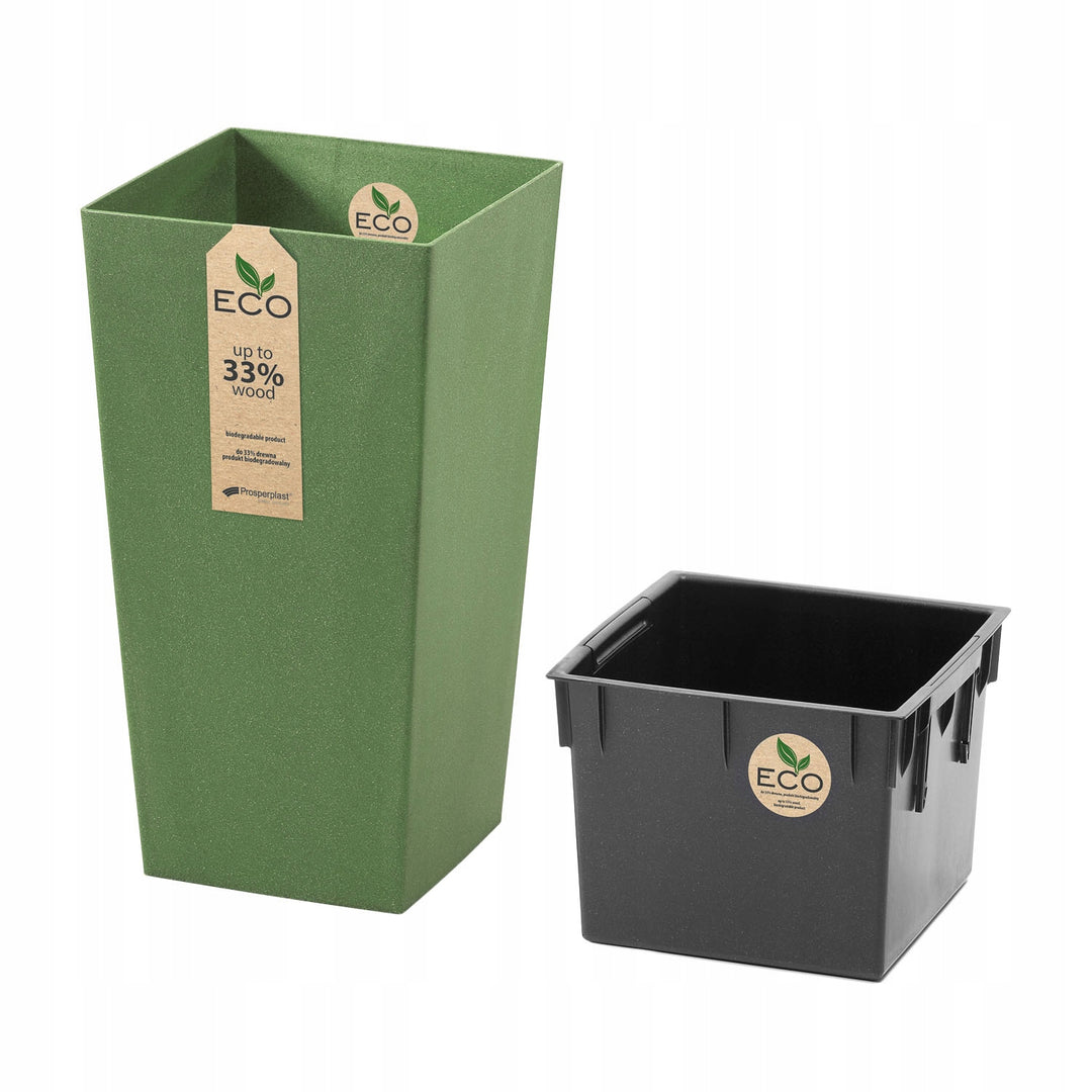 Ghiveci de plante Urbi Square ECO 2 in 1 cu insertie. Pentru uz interior si exterior, plastic, patrat 400x400x750mm verde