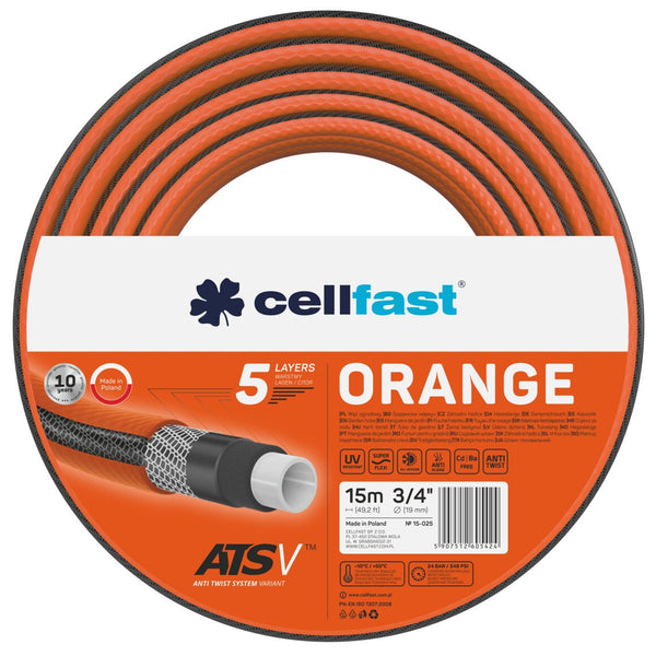 Furtun de grădină Cellfast Orange ATSV 3/4" 15m în 5 straturi, cu 5 straturi