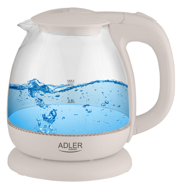 Adler AD 1283C fierbător de sticlă 1.0L bază rotativă, fund plat