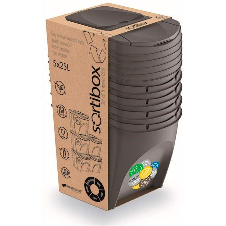 Set coș sortare sortibox 5x25L gri IKWB25S5