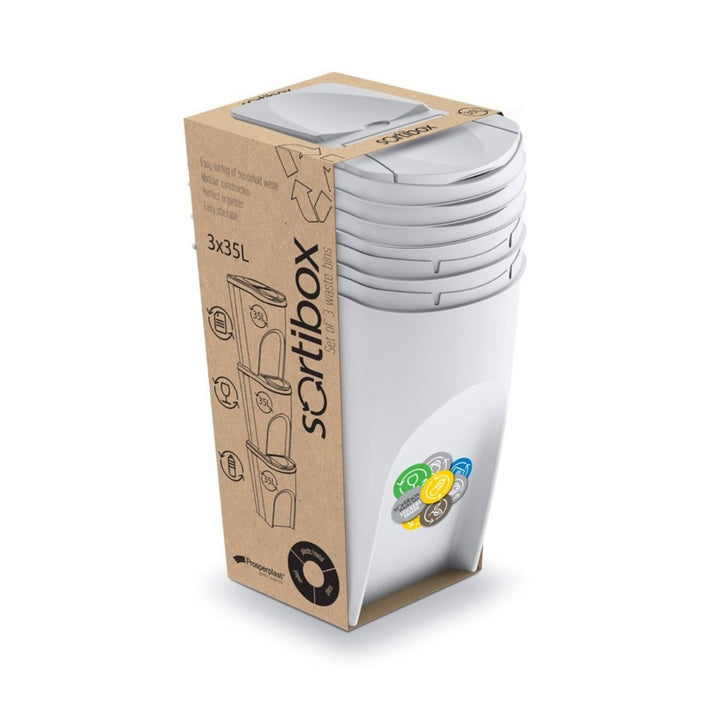 Set coșuri de reciclare Prosperplast Sortibox 3x35L alb