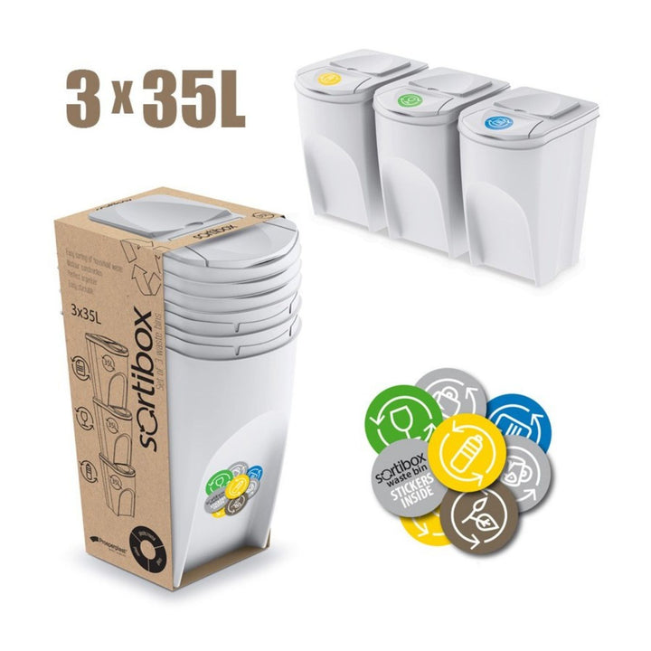 Set coșuri de reciclare Prosperplast Sortibox 3x35L alb