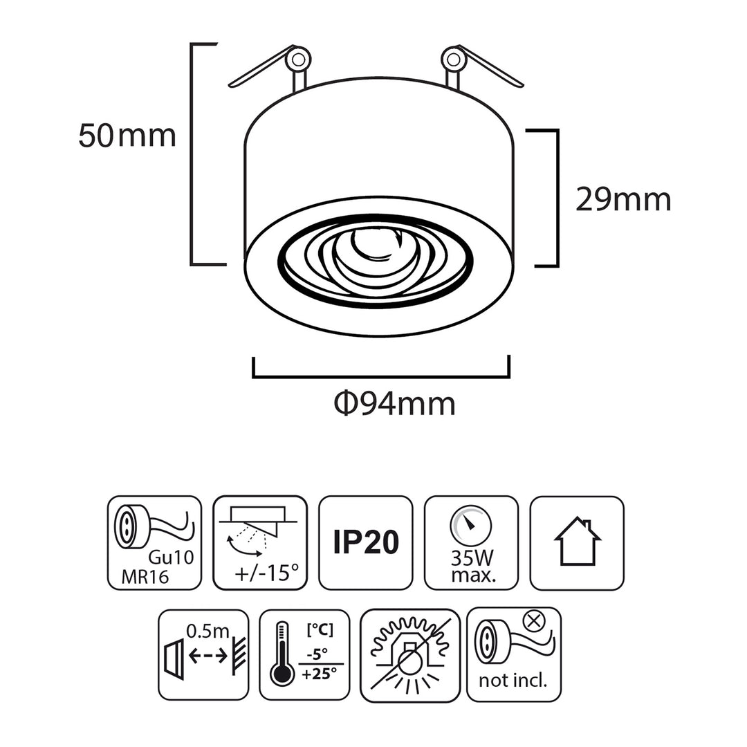 Corp de iluminat Maclean spot, pentru surse de lumină MR16 / GU10, negru, 94x32mm, rotund, aluminiu, MCE462 B