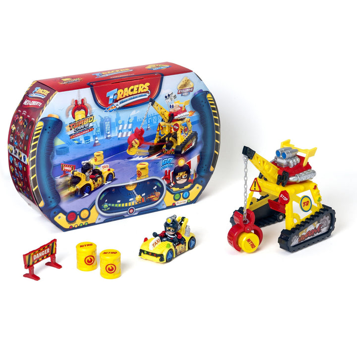 Set cu figurină T-Racers S - Turbo Crane, vehicul și macara