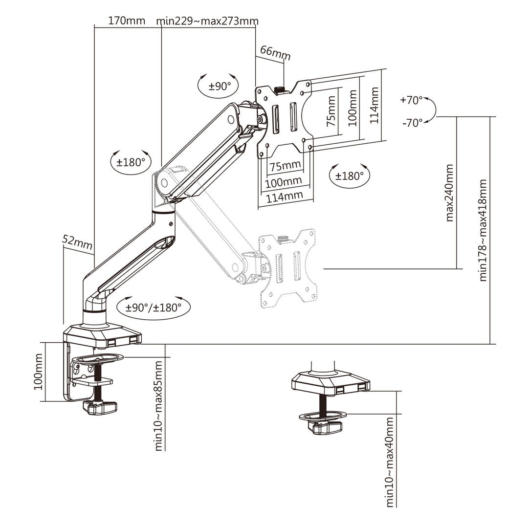 Suport monitor Ergo Office, cu arc, 17"-32", argintiu, ER-447