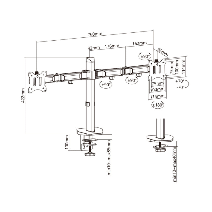 Suport pentru 2 monitoare Deluxe, Ergo Office ER-449, 17-32", argintiu