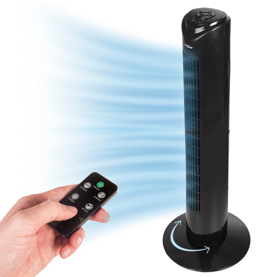 Ventilator turn GreenBlue GB645, cu telecomanda, 82 cm, negru, 3 viteze