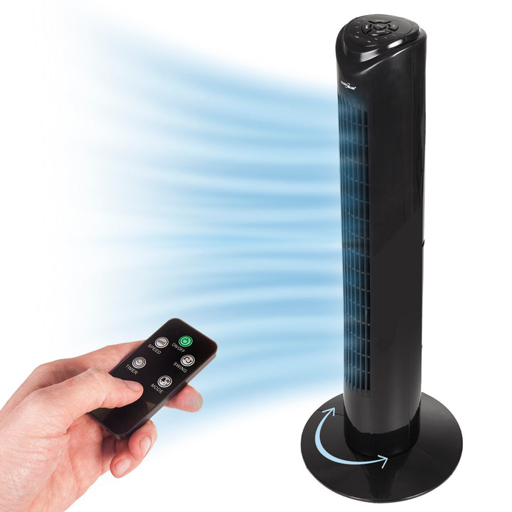 Ventilator turn GreenBlue GB645, cu telecomanda, 82 cm, negru, 3 viteze