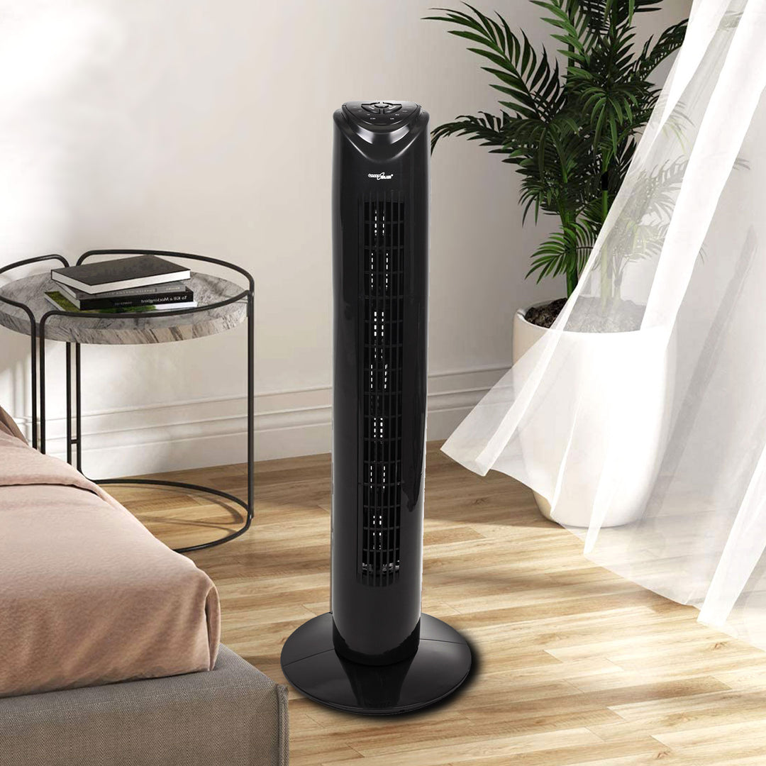 Ventilator turn GreenBlue GB645, cu telecomanda, 82 cm, negru, 3 viteze