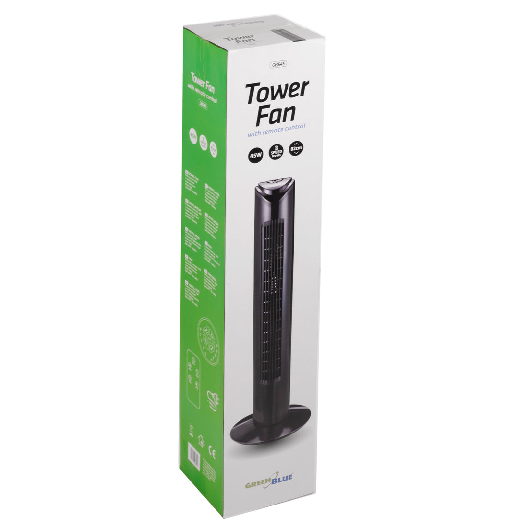 Ventilator turn GreenBlue GB645, cu telecomanda, 82 cm, negru, 3 viteze