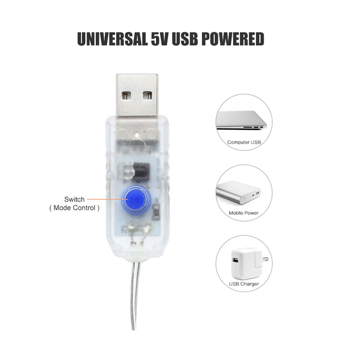 Cortina de lumină USB cu telecomandă 3x3m 300 LED 8 moduri de iluminare cu sârmă cu temporizator Dimmable USB 5V DC 3200K alb cald