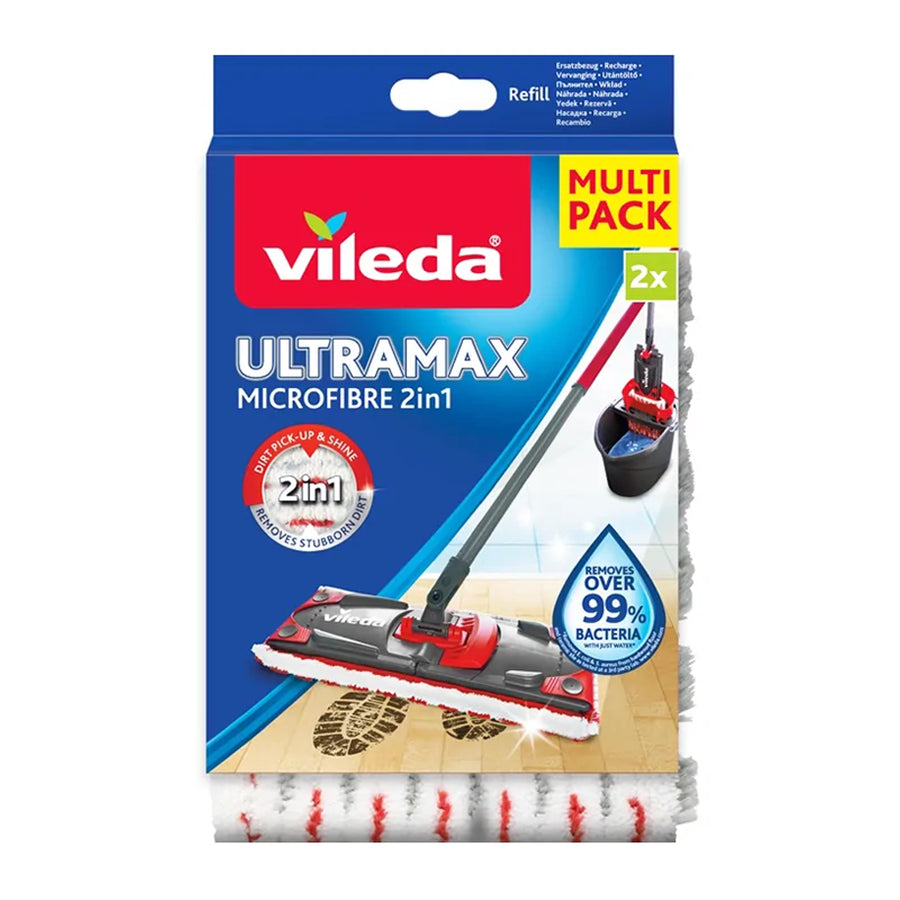 Set 2 buc rezerve mop, Vileda Ultramat Ultramax Turbo, 35 x 14 cm, alb-rosu
