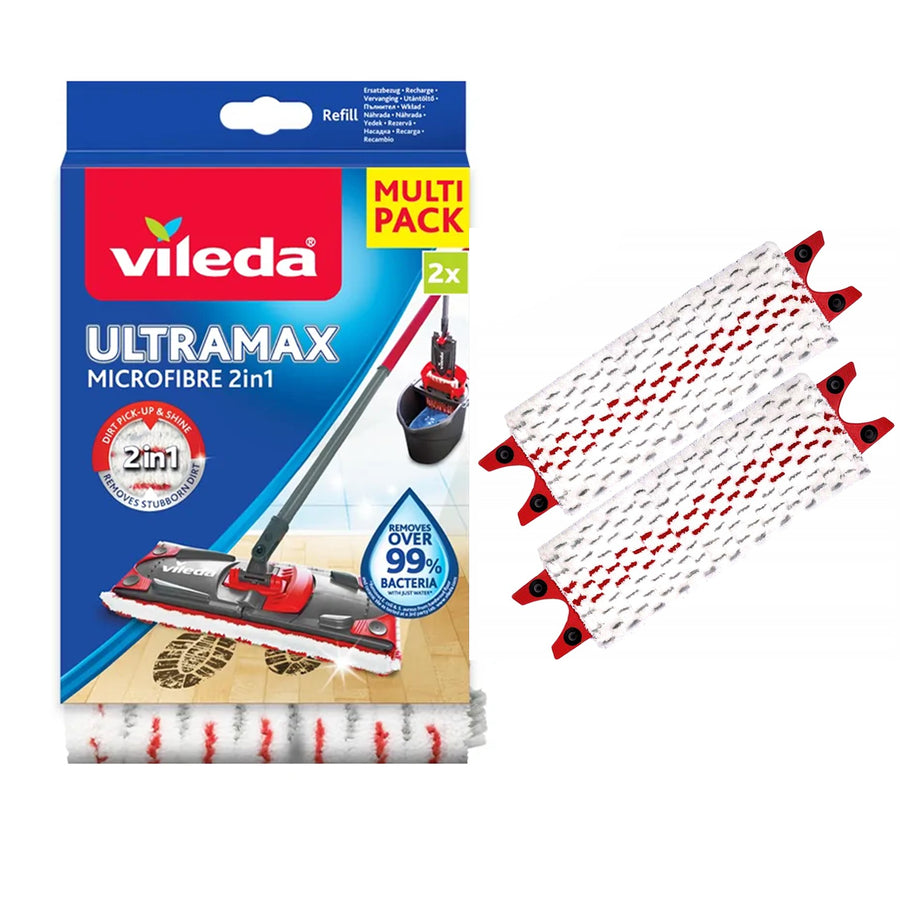 Set 2 buc rezerve mop, Vileda Ultramat Ultramax Turbo, 35 x 14 cm, alb-rosu