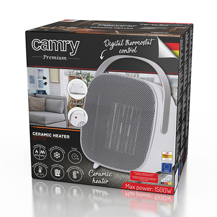 Incalzitor cu ventilator 2i1, din ceramica cu LED, Camry CR 7732, 1500W