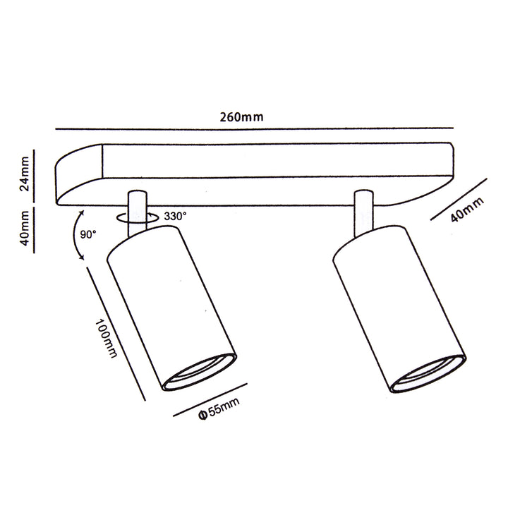 Maclean plafonieră/strat, spot, mobilă, aluminiu, 2xGU10, 55x100mm, negru mat, MCE452 B