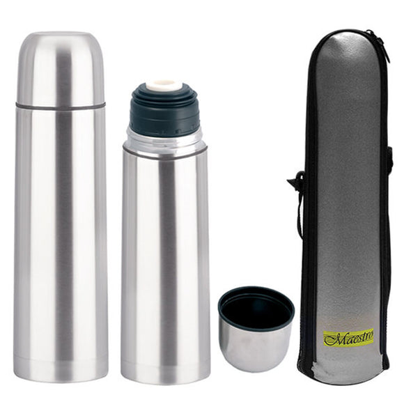 Sticlă izolată Thermos din oțel inoxidabil cu pahar de băut și geantă de transport pentru băuturi calde sau reci (750ml)