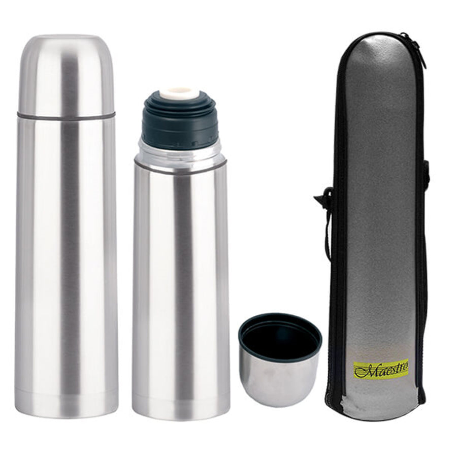 Sticlă izolată Thermos din oțel inoxidabil cu pahar de băut și geantă de transport pentru băuturi calde sau reci (750ml)