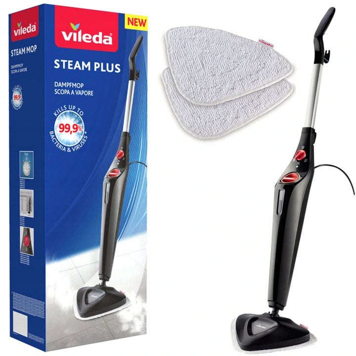 Mop cu aburi, Vileda Steam Plus 3.0, negru, cu 2 capete de mop rezerva