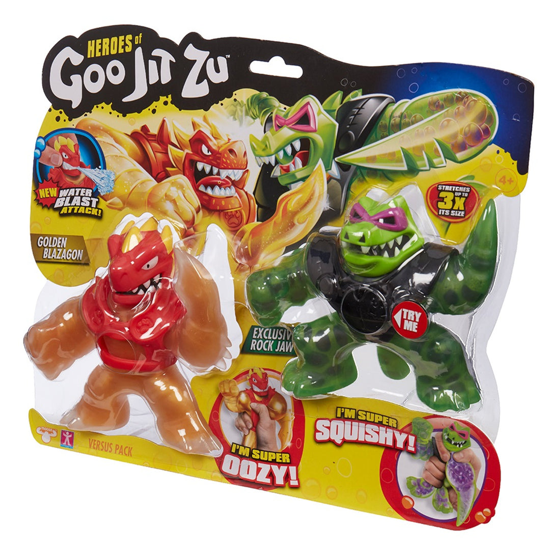 Heroes of Goo Jit Zu GOJ41053 Heroes of Goo Jit Zu Jit Zu Water Blast Figurine Golden Blazagon Vs Rockjaw 2 Pack Action Figures