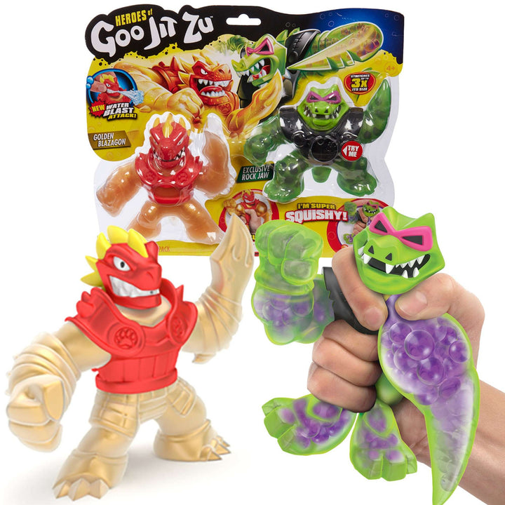 Heroes of Goo Jit Zu GOJ41053 Heroes of Goo Jit Zu Jit Zu Water Blast Figurine Golden Blazagon Vs Rockjaw 2 Pack Action Figures