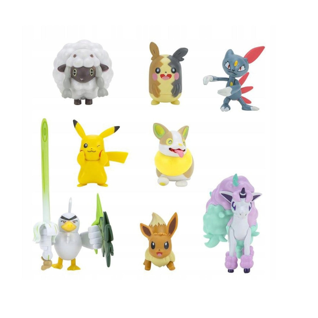 Set de 8 figurine Pokémon Battle Ready W7 - Generația 8 - Include Pikachu, Eevee, Wooloo, Sneasel, Yamper, Ponyta, Sirfetch'd & Morpeko - Vârste de la 4 ani în sus.